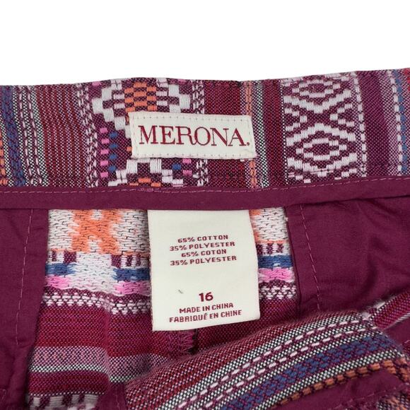Merona Aztec Southwestern Textile Flat Front Shorts Women's Size 16 - Picture 3 of 4